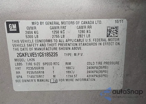 2012 GMC Terrain Slt-1 z USA, uszkodzony, nr VIN 2GKFLVE51C6185226